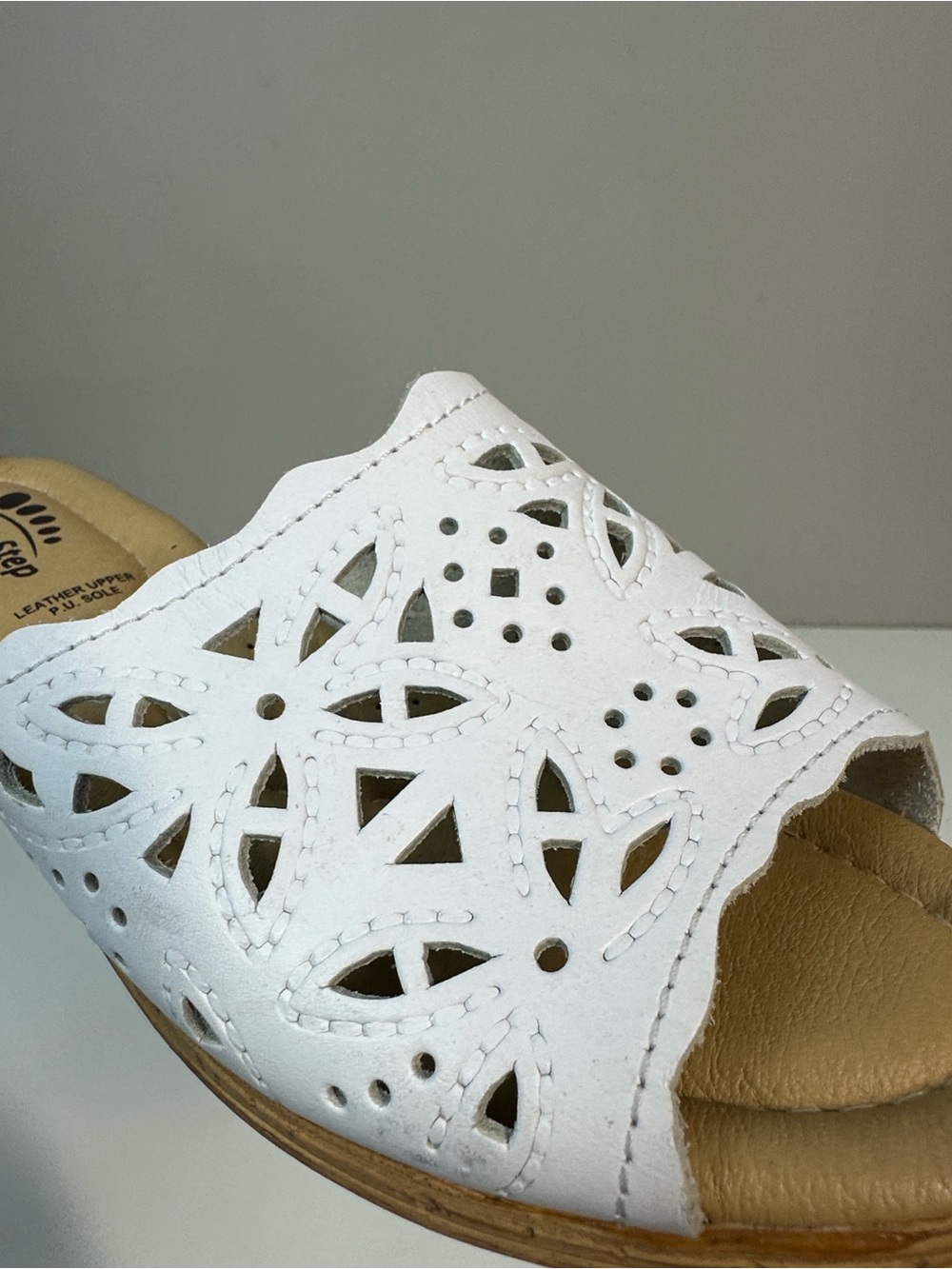 Spring Step Estella White Leather Wedge Slide Sandals Size 35(5) - Picture 13 of 13